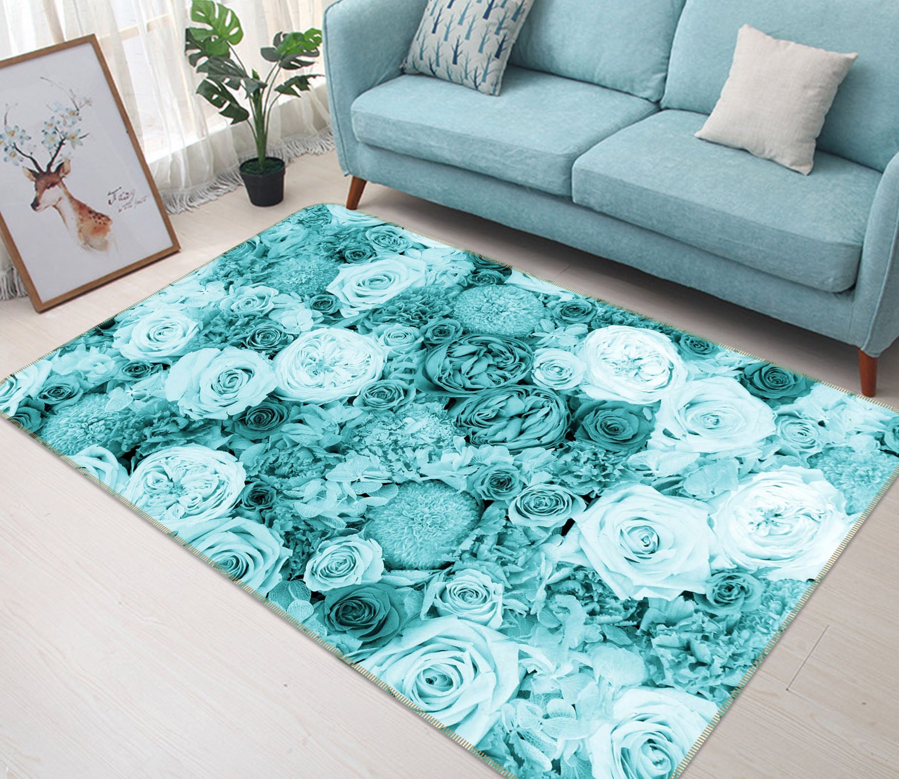 3D Rose Flower 1005 Noirblanc777 Rug Non Slip Rug Mat