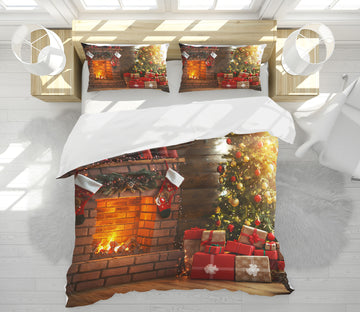 3D Fireplace Gift 53010 Christmas Quilt Duvet Cover Xmas Bed Pillowcases