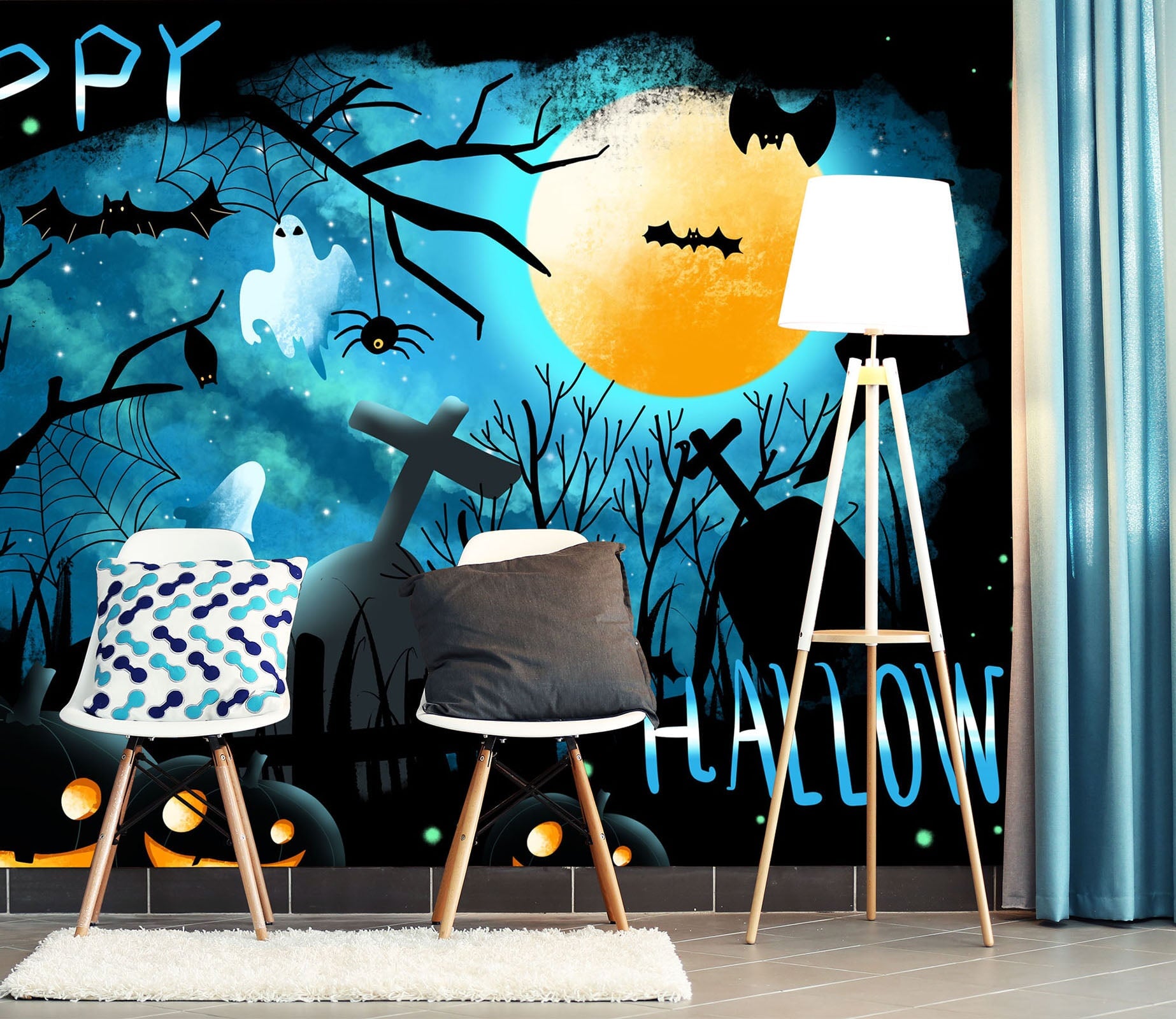 3D Night Bat Pumpkin 1004 Halloween Wall Murals Wallpaper AJ Wallpaper 2 