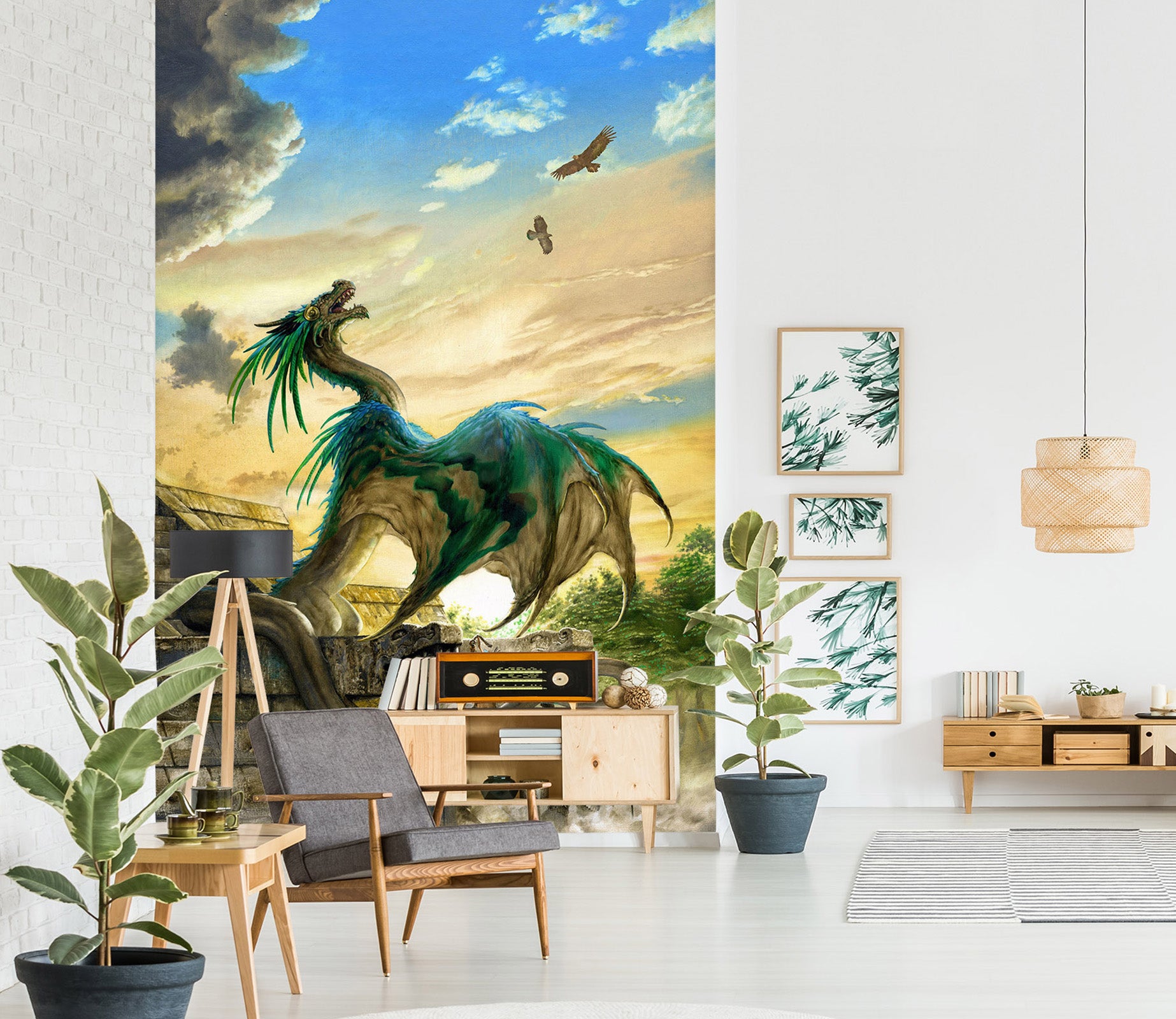 3D Sky Blue-Green Dragon 7143 Ciruelo Wall Mural Wall Murals