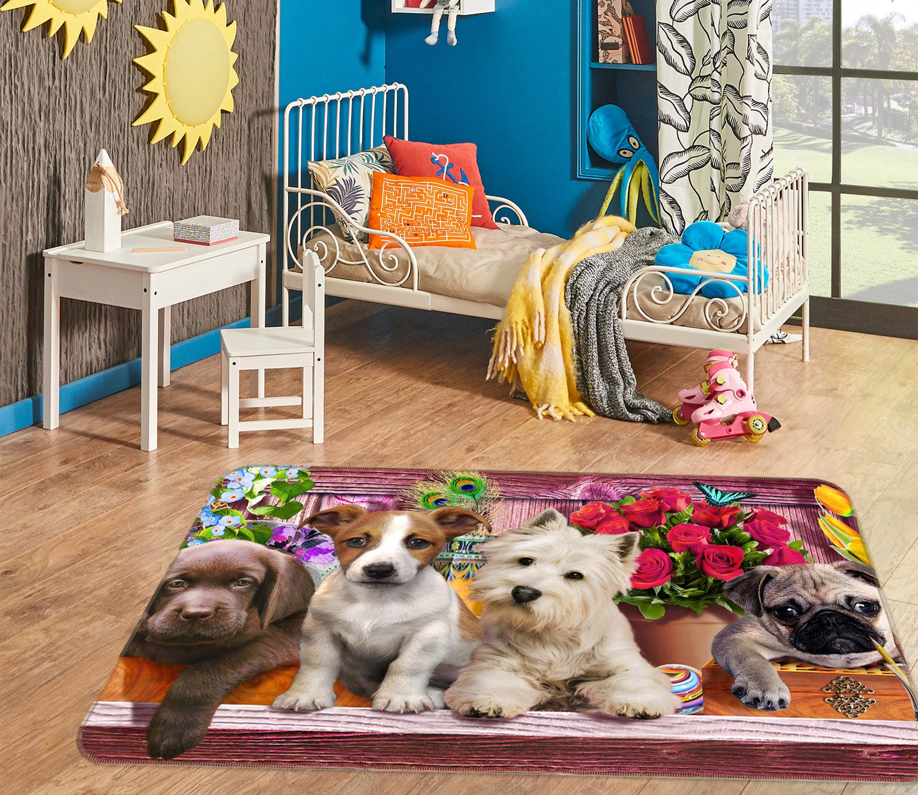 3D Dog Family 1057 Adrian Chesterman Rug Non Slip Rug Mat