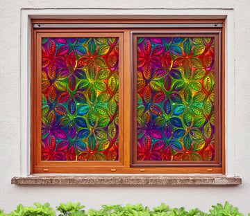 3D Colored Leaves 122 Window Film Print Sticker Cling Stained Glass UV Block