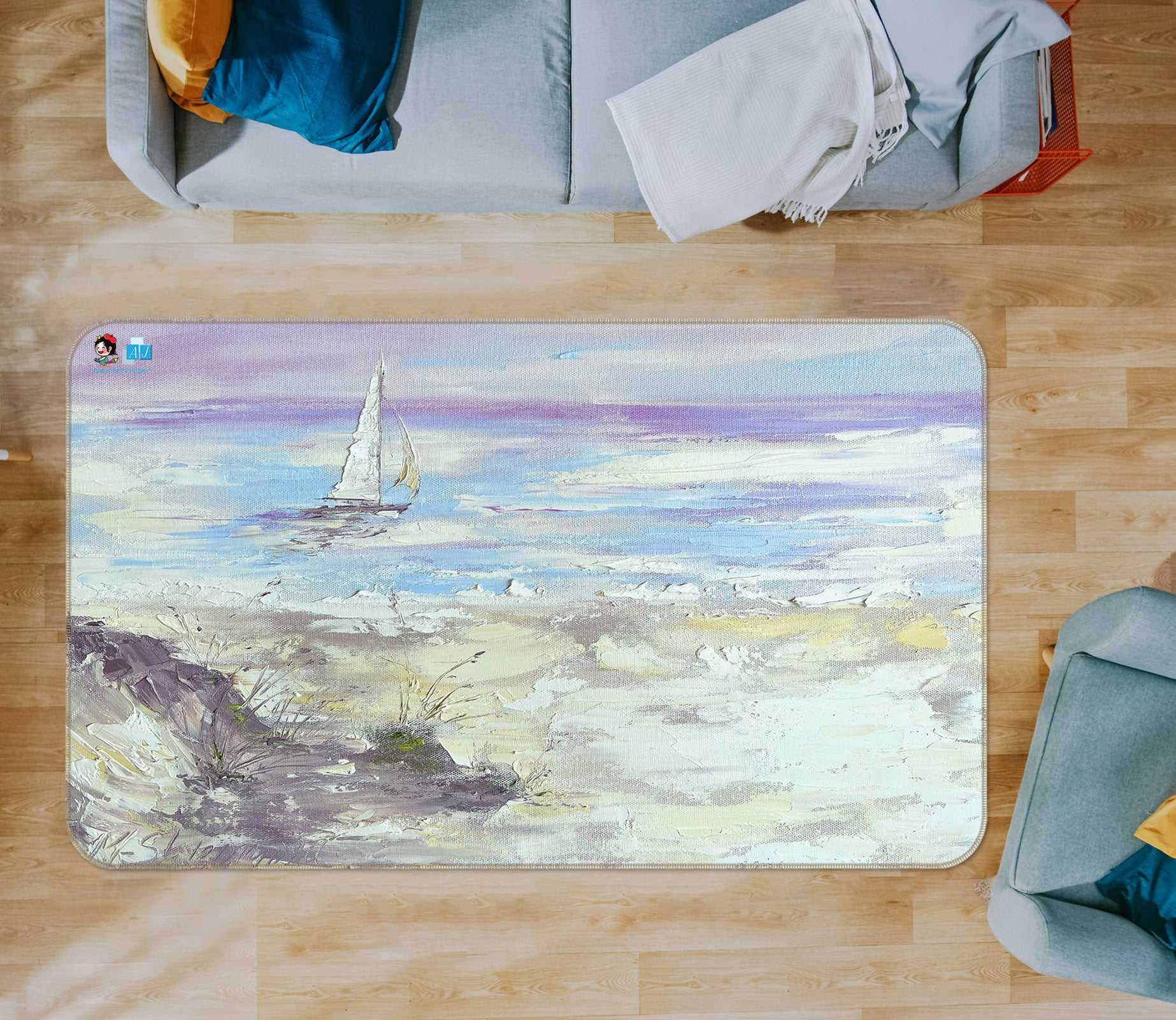 3D Ocean Sailboat 3831 Skromova Marina Rug Non Slip Rug Mat