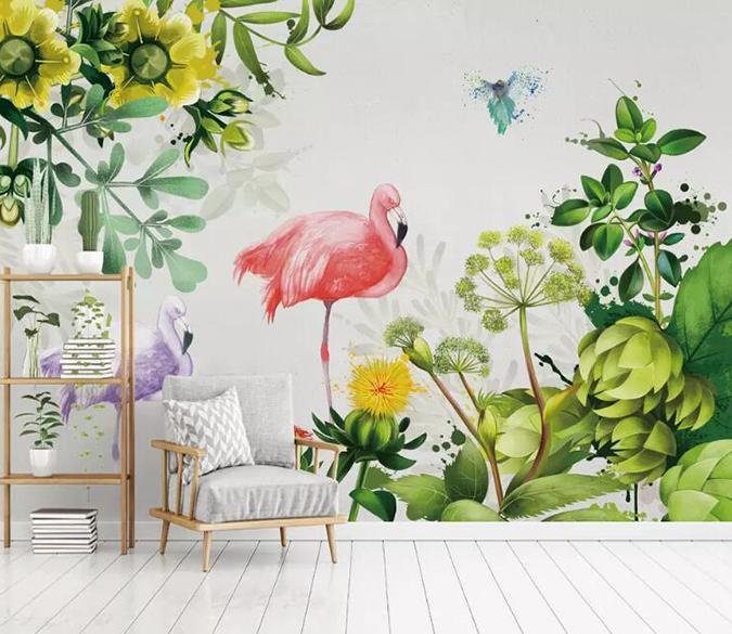 3D Flamingo Leaves 647 Wall Murals Wallpaper AJ Wallpaper 2 