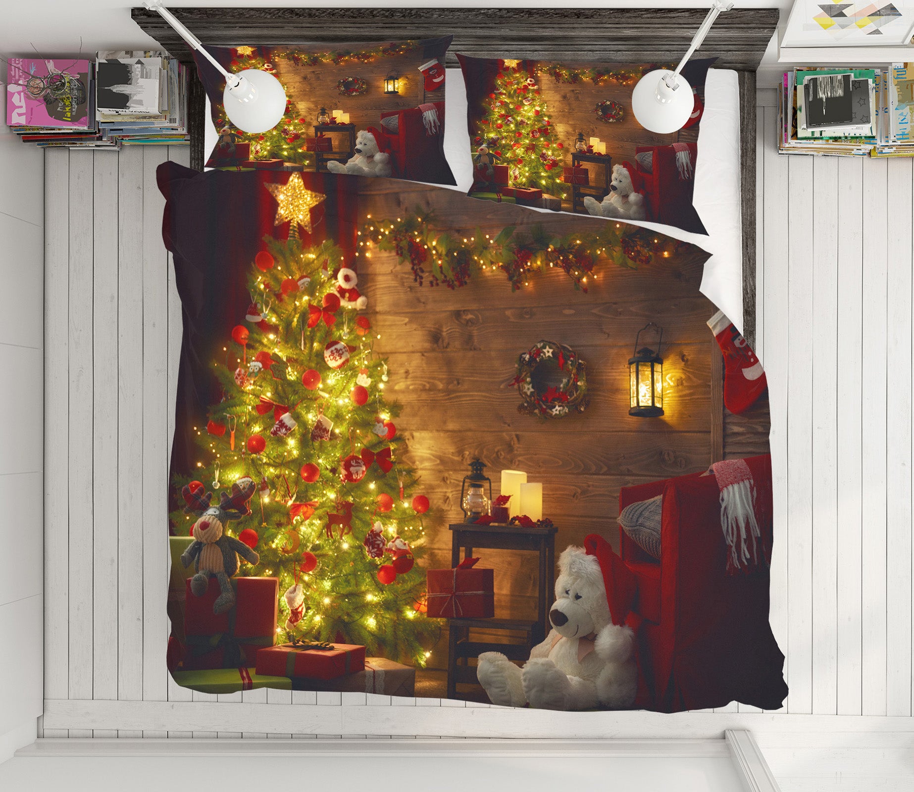 3D Tree Bear Doll 52254 Christmas Quilt Duvet Cover Xmas Bed Pillowcases