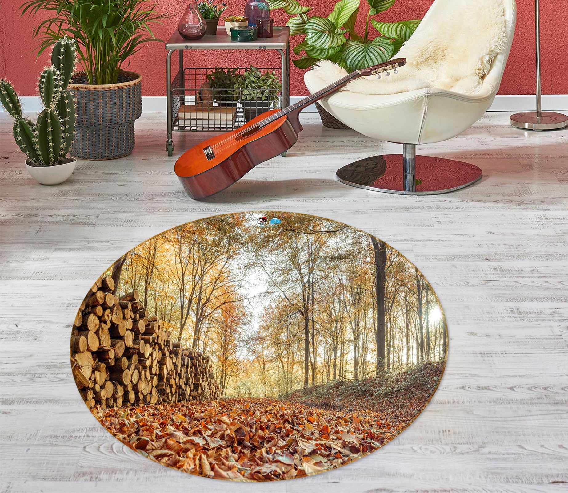 3D Forest Wood 7575 Assaf Frank Rug Round Non Slip Rug Mat