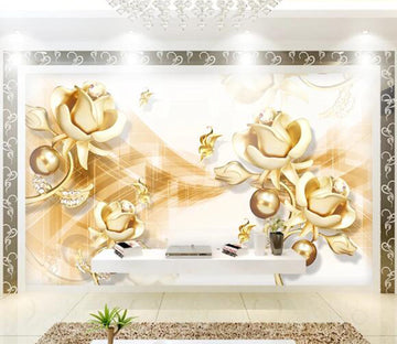 3D Golden Flowers WC07 Wall Murals Wallpaper AJ Wallpaper 2 