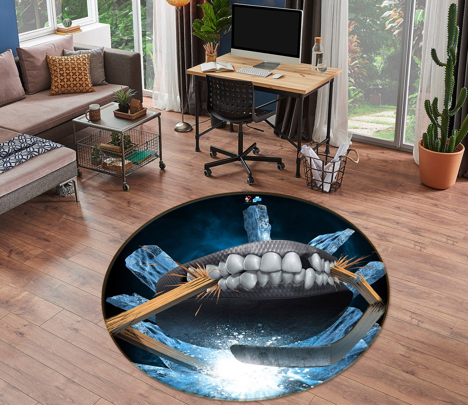 3D Teeth Wood 4158 Tom Wood Rug Round Non Slip Rug Mat