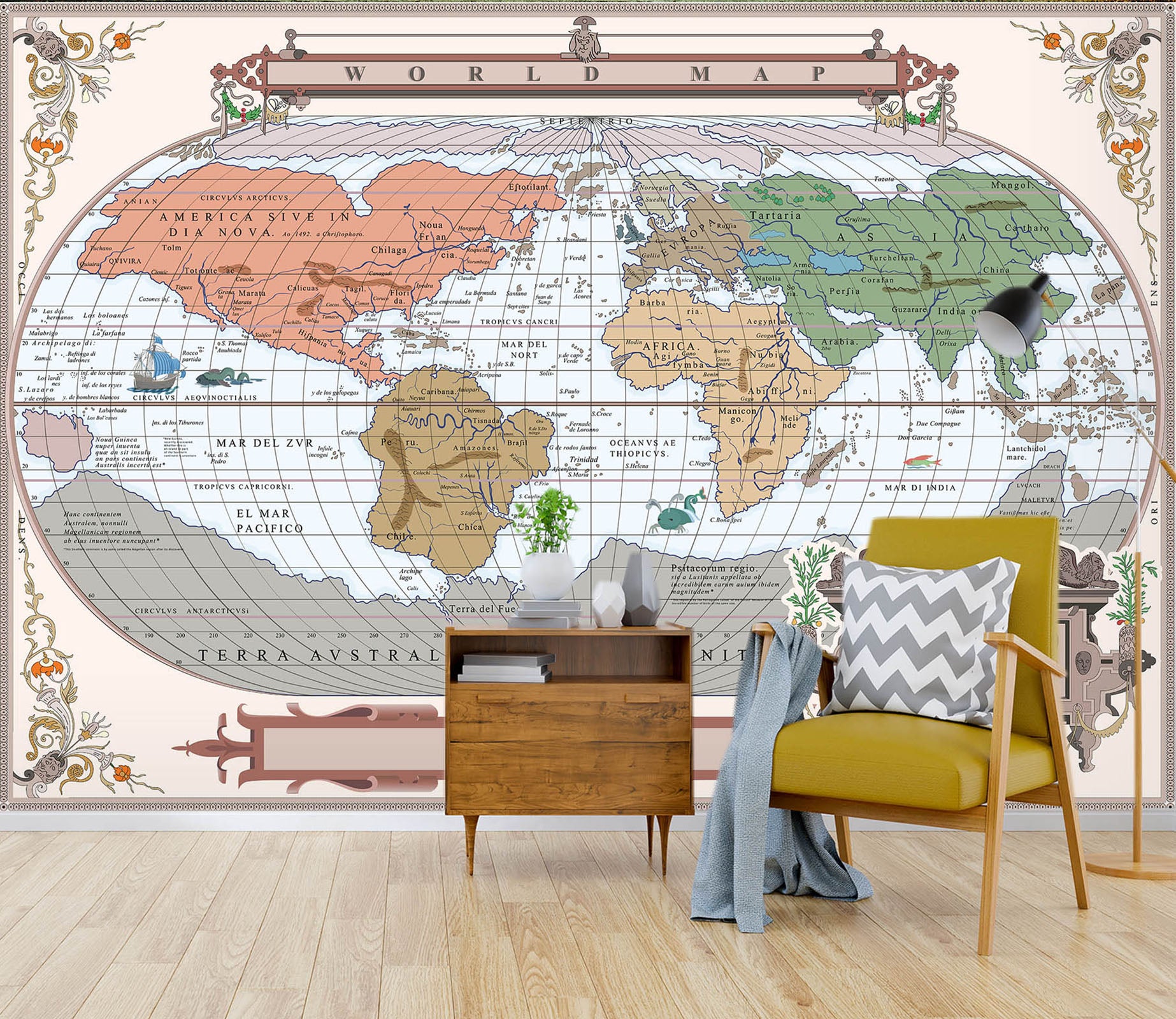 3D Color Pattern 2056 World Map Wall Murals