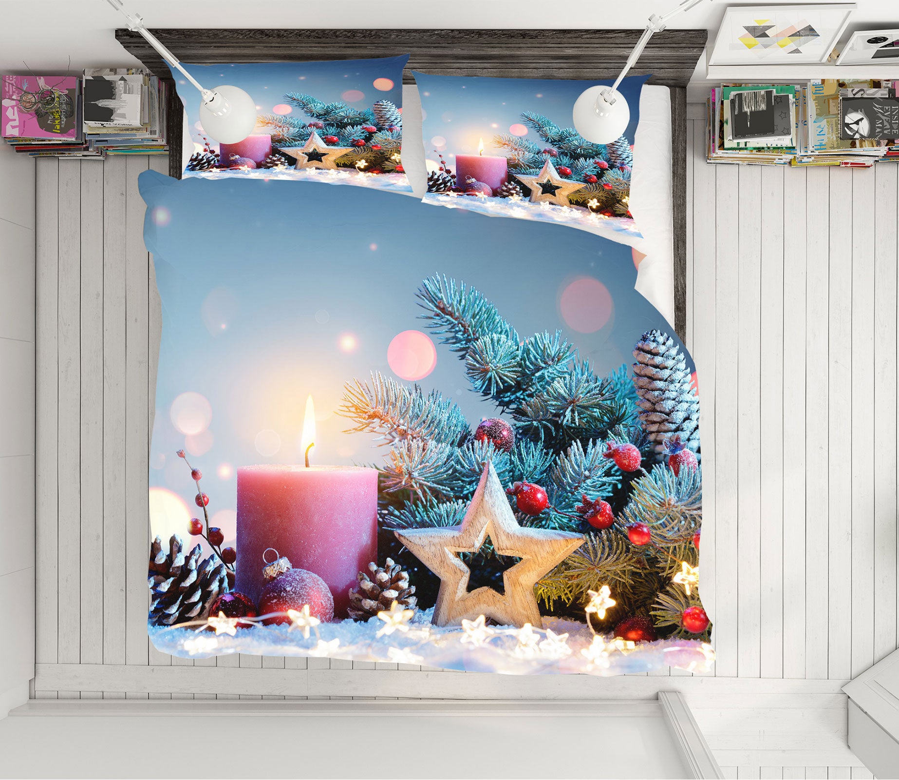 3D Candle Five-Pointed Star 52156 Christmas Quilt Duvet Cover Xmas Bed Pillowcases