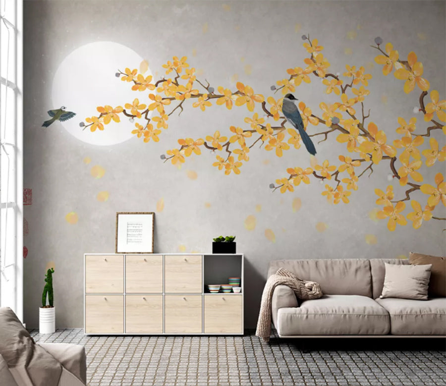 3D Yellow Flower Bird WC2475 Wall Murals