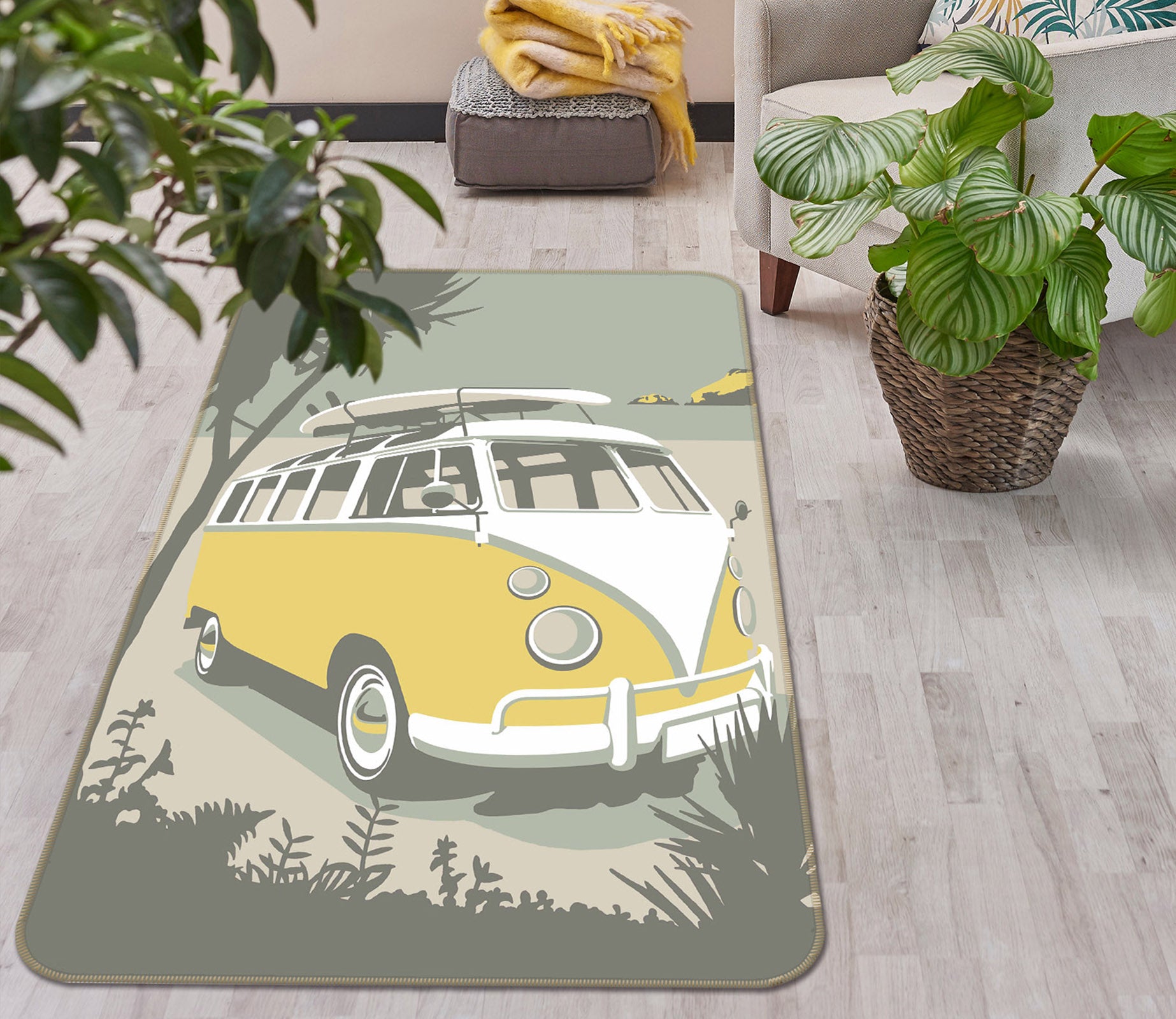 3D Polzeath Camper 1133 Steve Read Rug Non Slip Rug Mat