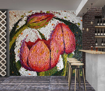 3D Pink Flower Bud 1410 Dena Tollefson Wall Mural Wall Murals
