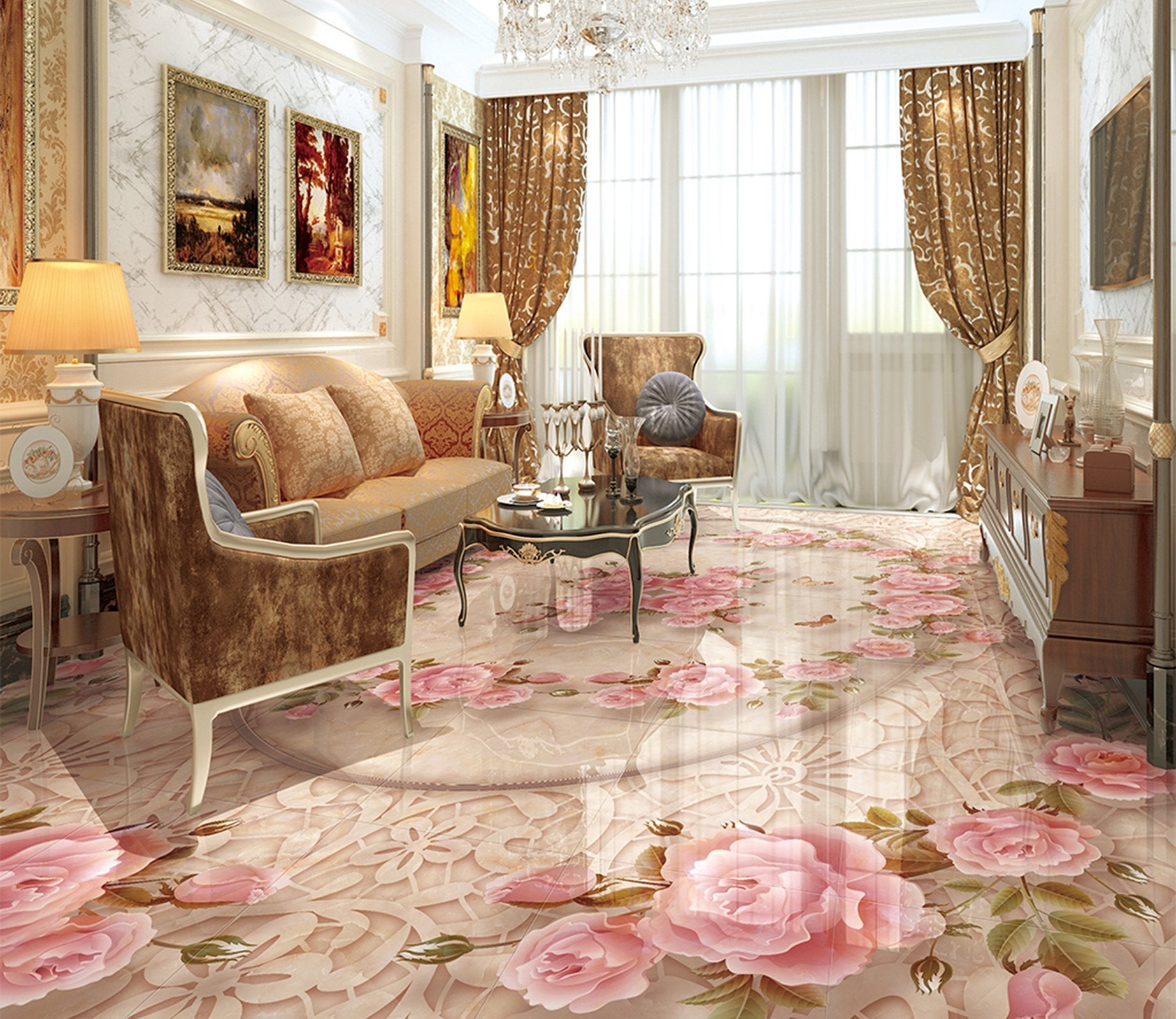 3D Pink Flowers WG322 Floor Mural Wallpaper AJ Wallpaper 2 
