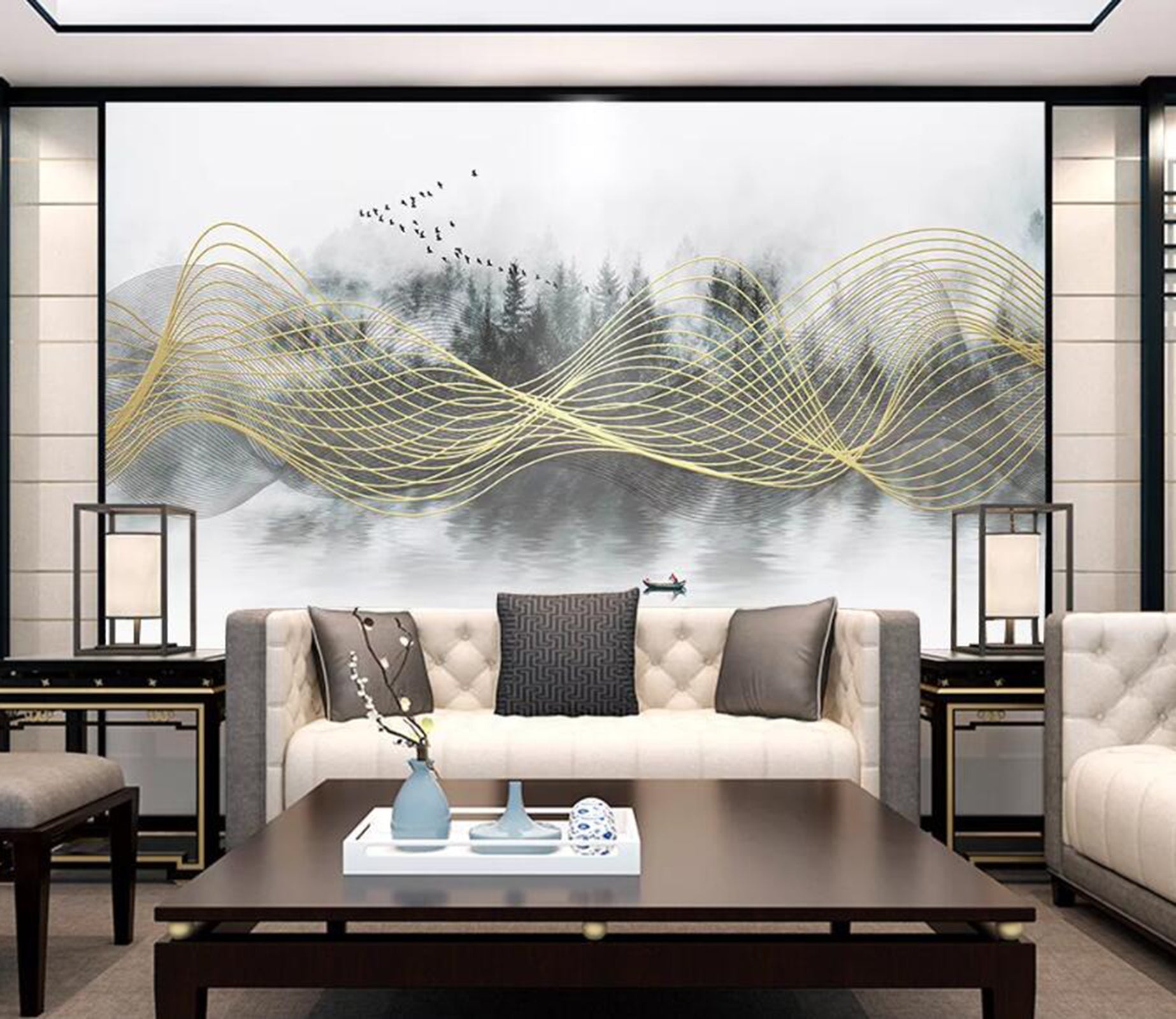 3D Yellow Wave WC67 Wall Murals Wallpaper AJ Wallpaper 2 