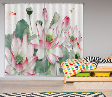 3D Lotus Flower 854 Curtains Drapes