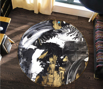 3D White Black Gold 122 Round Non Slip Rug Mat Mat AJ Creativity Home 