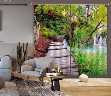 3D Park Wooden Bridge 130 Curtains Drapes