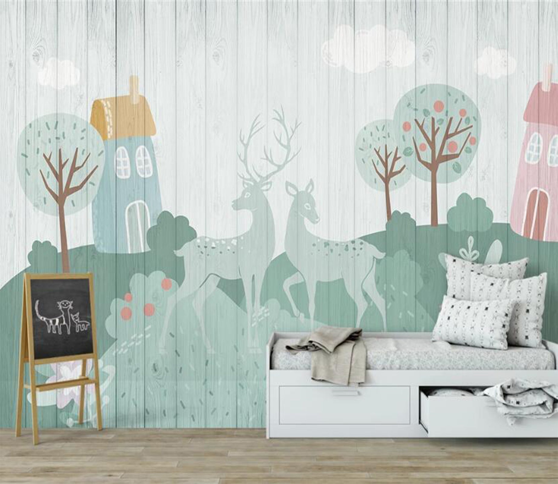 3D Light Green Cute Deer 2468 Wall Murals