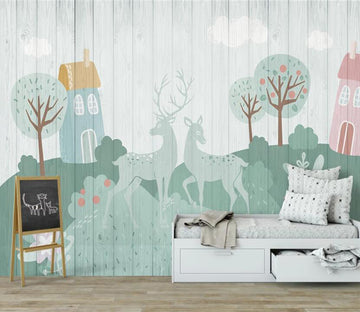 3D Light Green Cute Deer 2468 Wall Murals