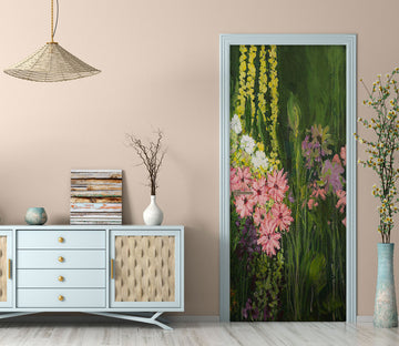 3D Pink Flowers Yellow Vine 9363 Allan P. Friedlander Door Mural