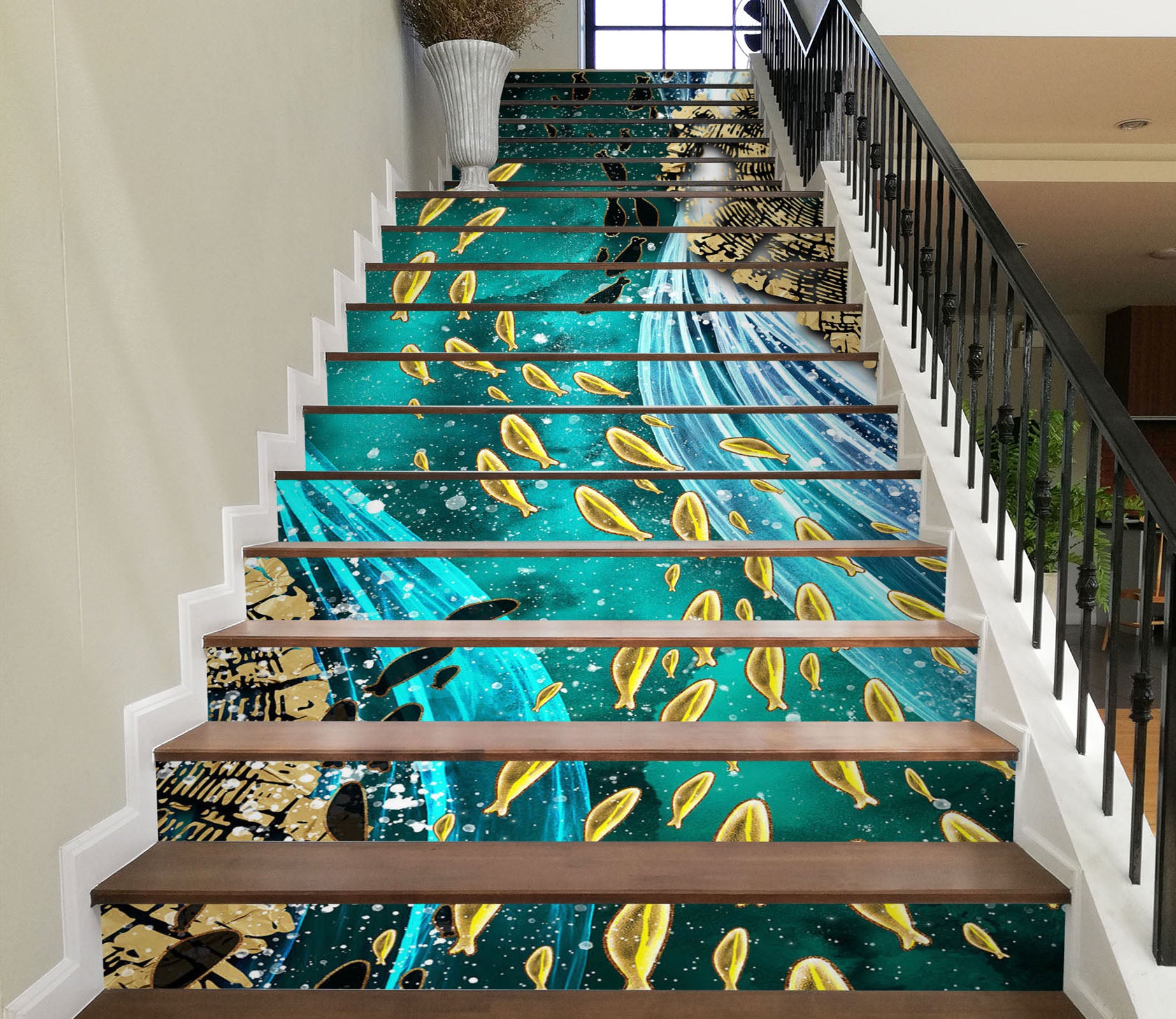 3D Fluorescent Yellow Fish 611 Stair Risers