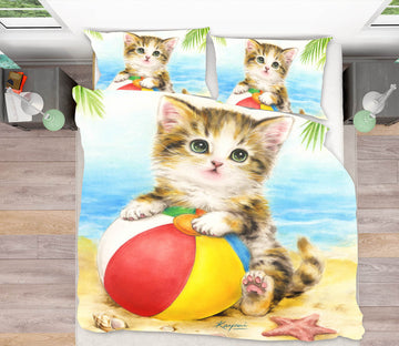 3D Beach Cat Ball 5812 Kayomi Harai Bedding Bed Pillowcases Quilt Cover Duvet Cover