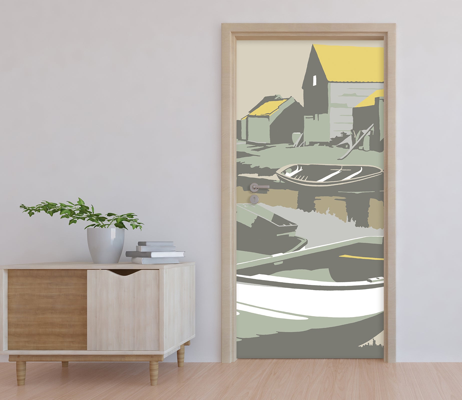 3D Shore Boat House 9276 Steve Read Door Mural