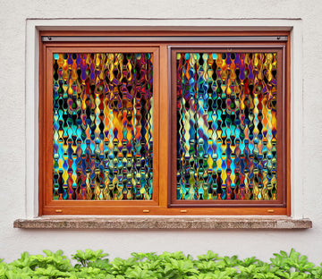 3D Color Wave Glass 005 Window Film Print Sticker Cling Stained Glass UV Block