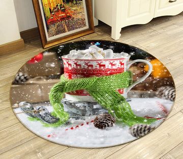 3D Pattern Cup Scarf 56078 Christmas Round Non Slip Rug Mat Xmas