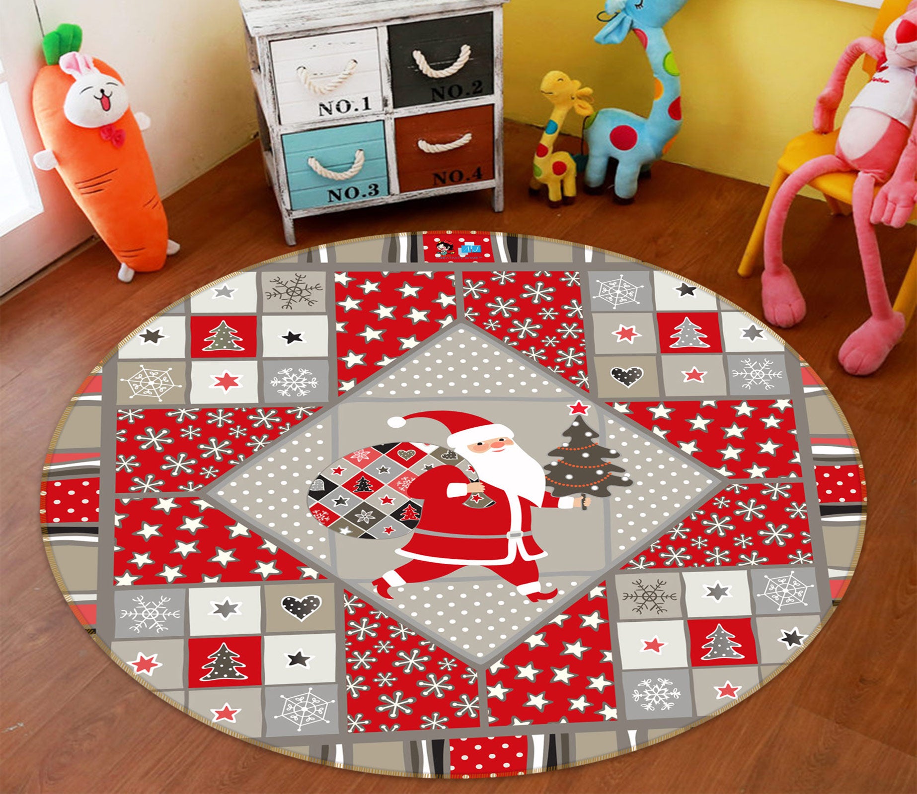 3D Santa Claus Pattern 55247 Christmas Round Non Slip Rug Mat Xmas