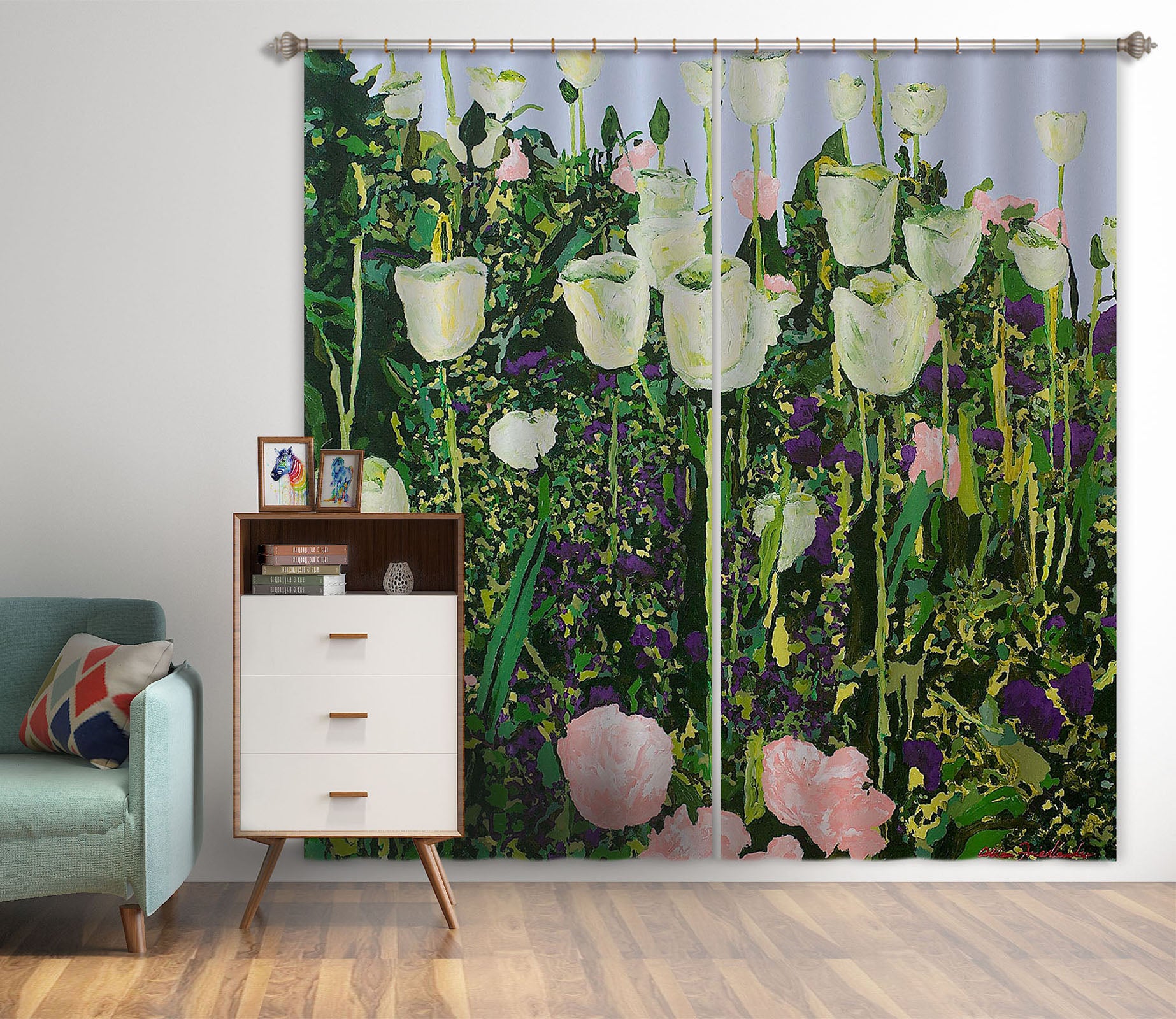3D White Petals 165 Allan P. Friedlander Curtain Curtains Drapes