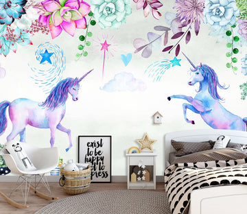 3D Unicorn Flowers 1428 Wall Murals