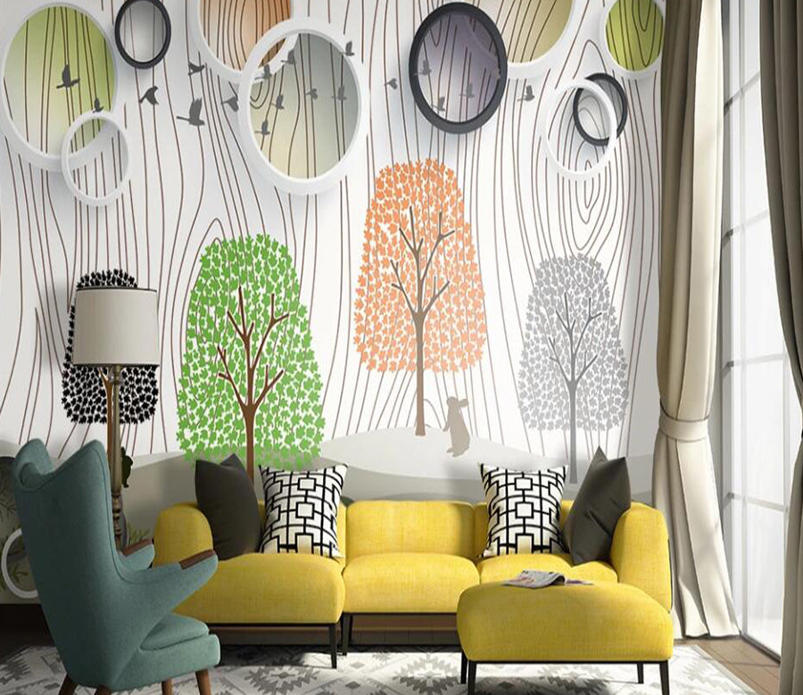 3D Four-color Tree 023 Wall Murals