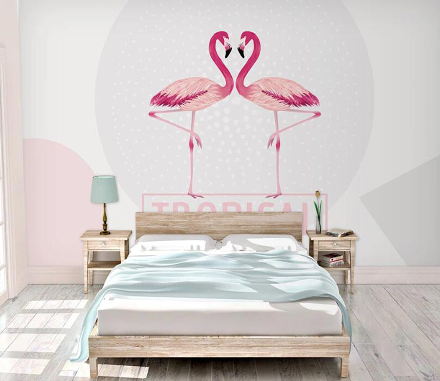 3D Pink Flamingos Of Love 983 Wall Murals