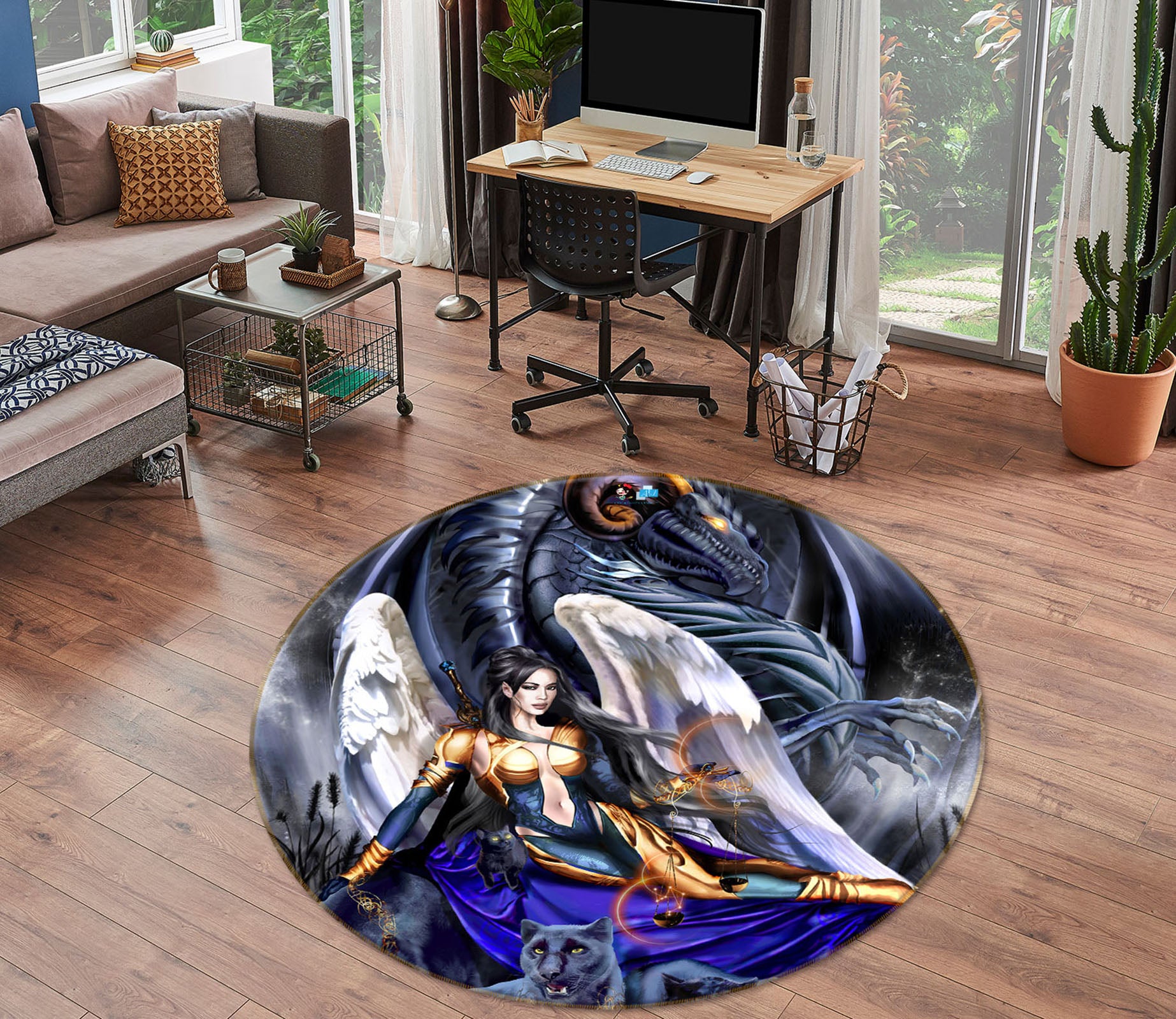 3D Dragon Woman 8384 Ruth Thompson Rug Round Non Slip Rug Mat