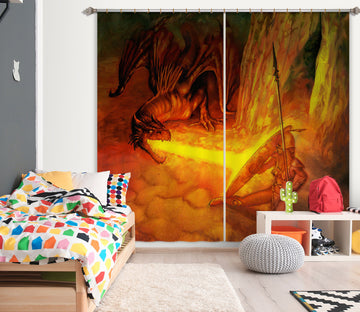 3D Spitfire Dragon 7219 Ciruelo Curtain Curtains Drapes