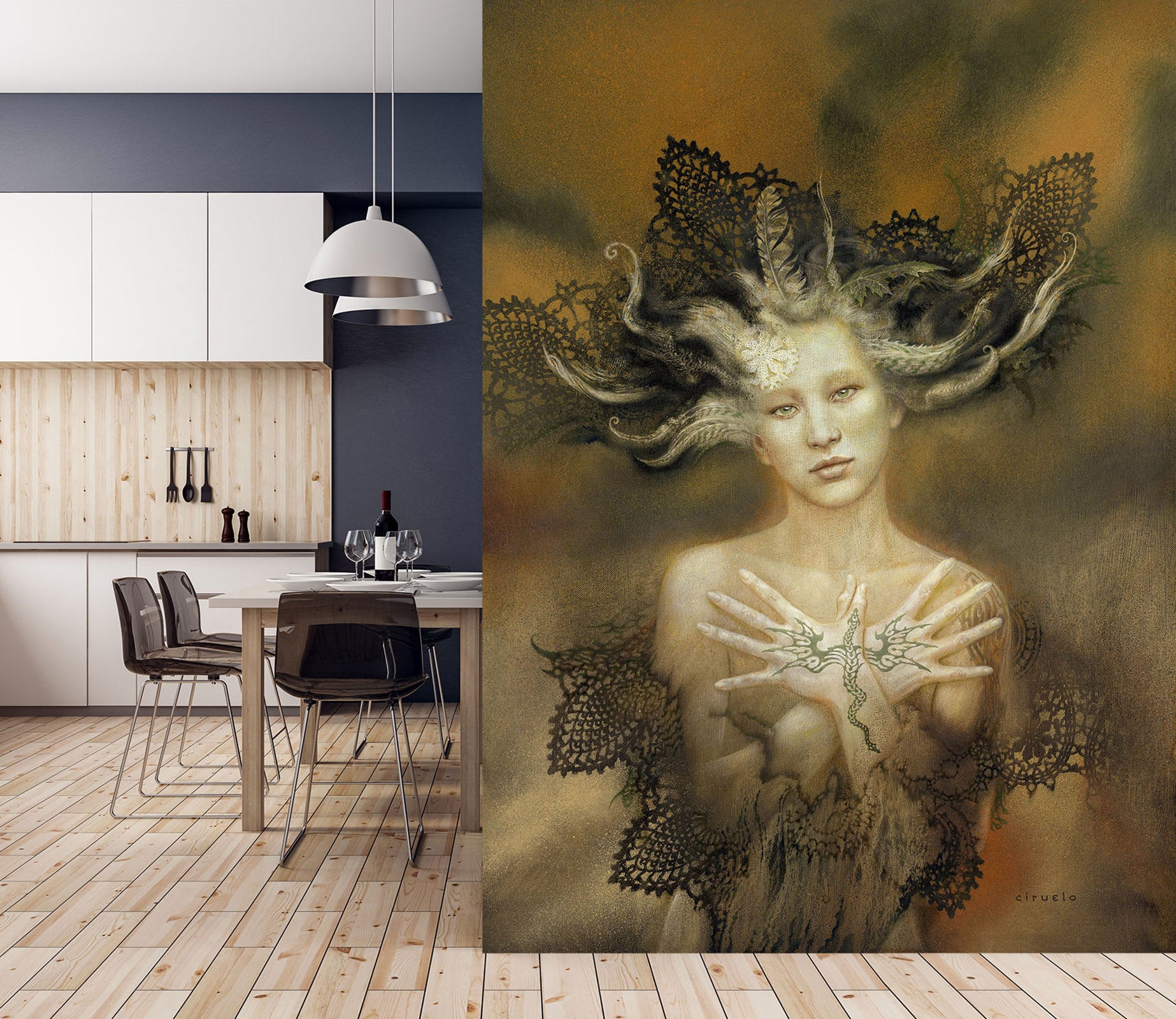 3D Dragon Girl 7145 Ciruelo Wall Mural Wall Murals