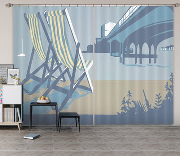 3D Bournemouth Pier And Deckchairs 105 Steve Read Curtain Curtains Drapes