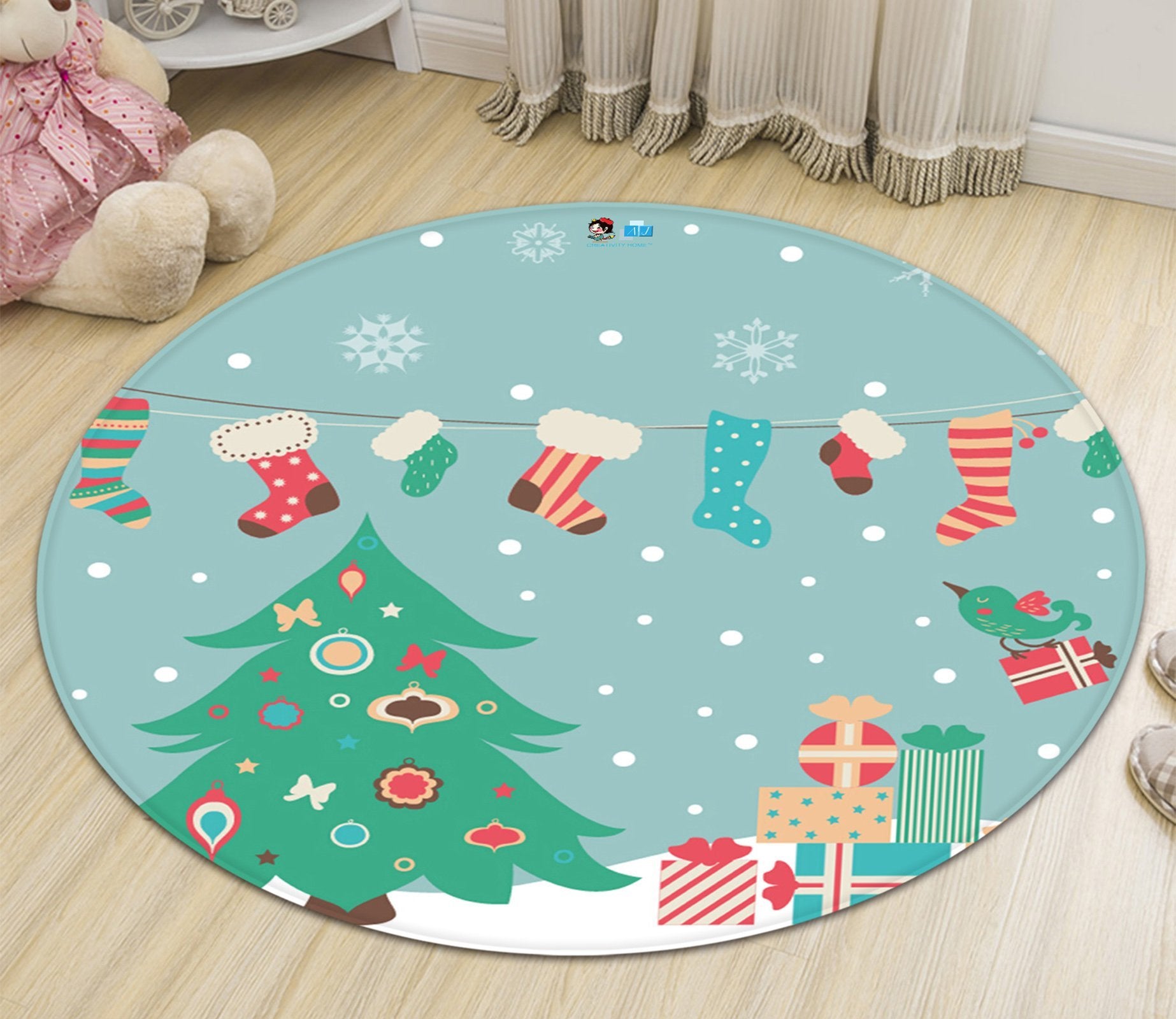 3D Christmas Tree Sock 071 Round Non Slip Rug Mat Mat AJ Creativity Home 