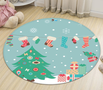 3D Christmas Tree Sock 071 Round Non Slip Rug Mat Mat AJ Creativity Home 