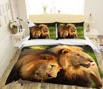 3D Couple Lion 134 Bed Pillowcases Quilt