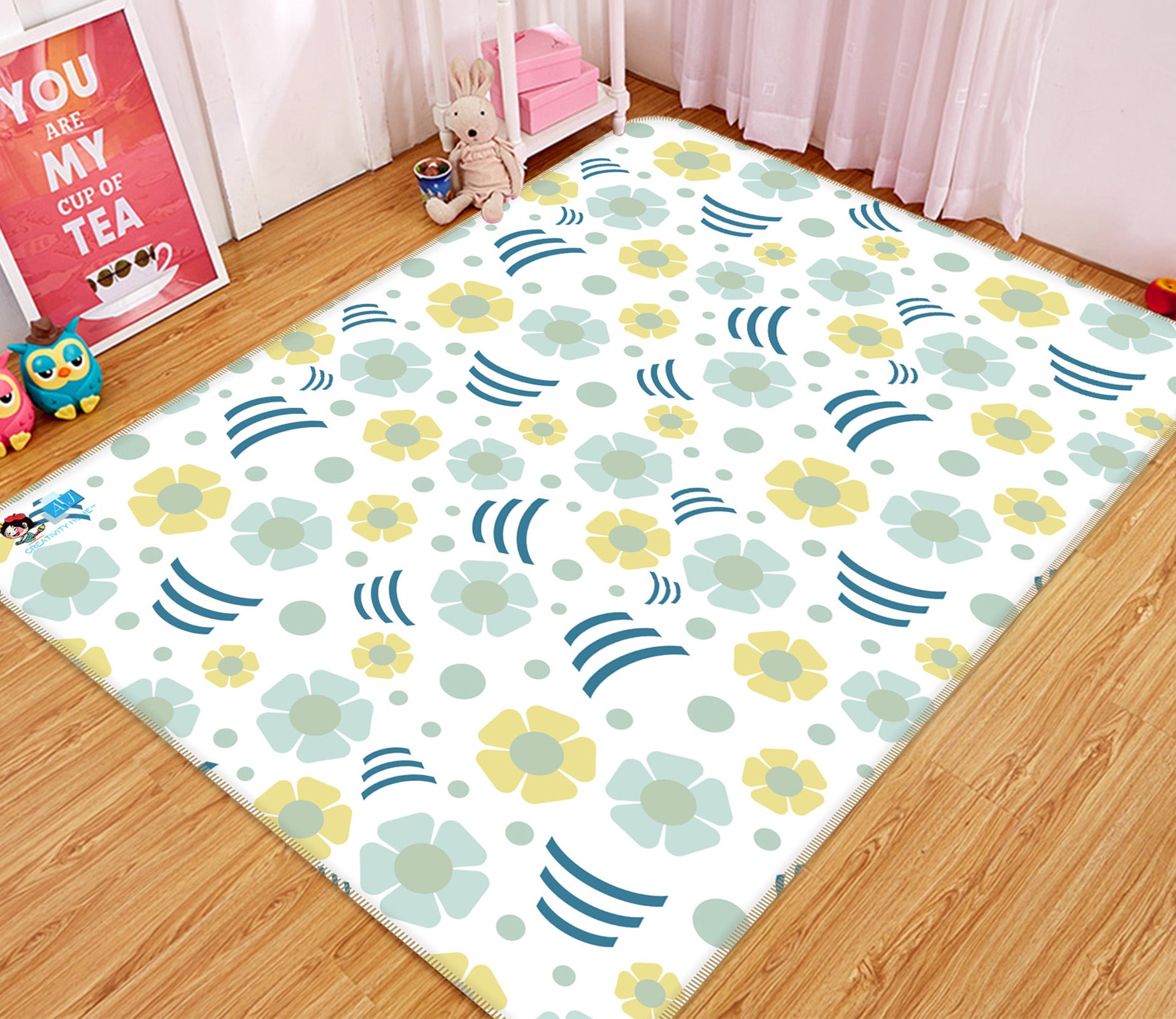 3D Flower Pattern 9890 Kasumi Loffler Rug Non Slip Rug Mat