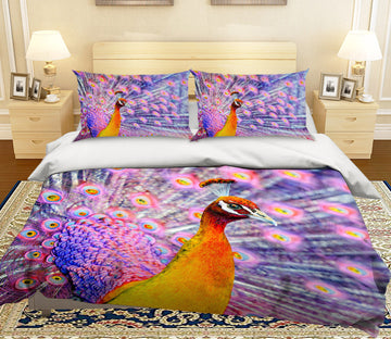 3D Pink Peacock 098 Bed Pillowcases Quilt