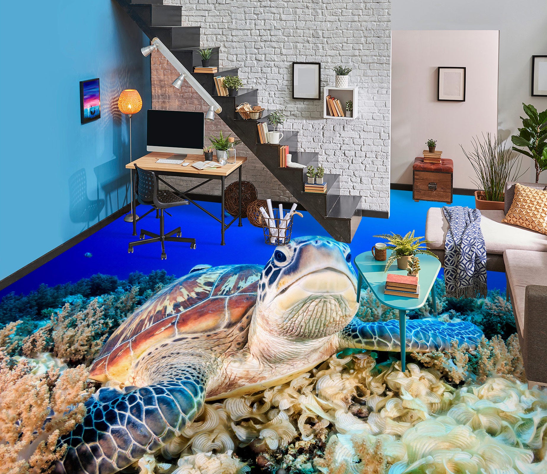 3D Serious Turtle 1392 Floor Mural  Wallpaper Murals Self-Adhesive Removable Print Epoxy