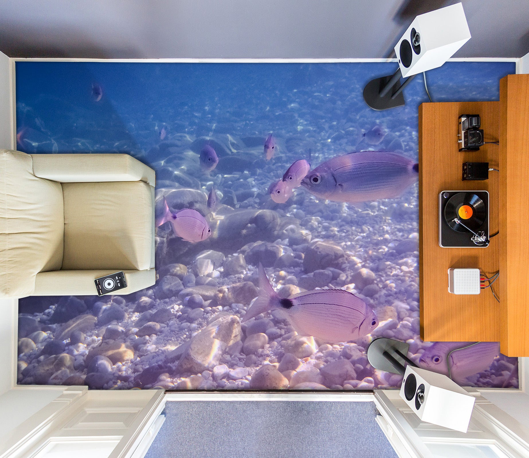 3D Light Purple Fish 348 Floor Mural  Wallpaper Murals Rug & Mat Print Epoxy waterproof bath floor