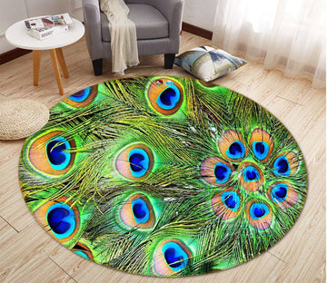 3D Bright Peacock Feathers 1 Round Non Slip Rug Mat Mat AJ Creativity Home 