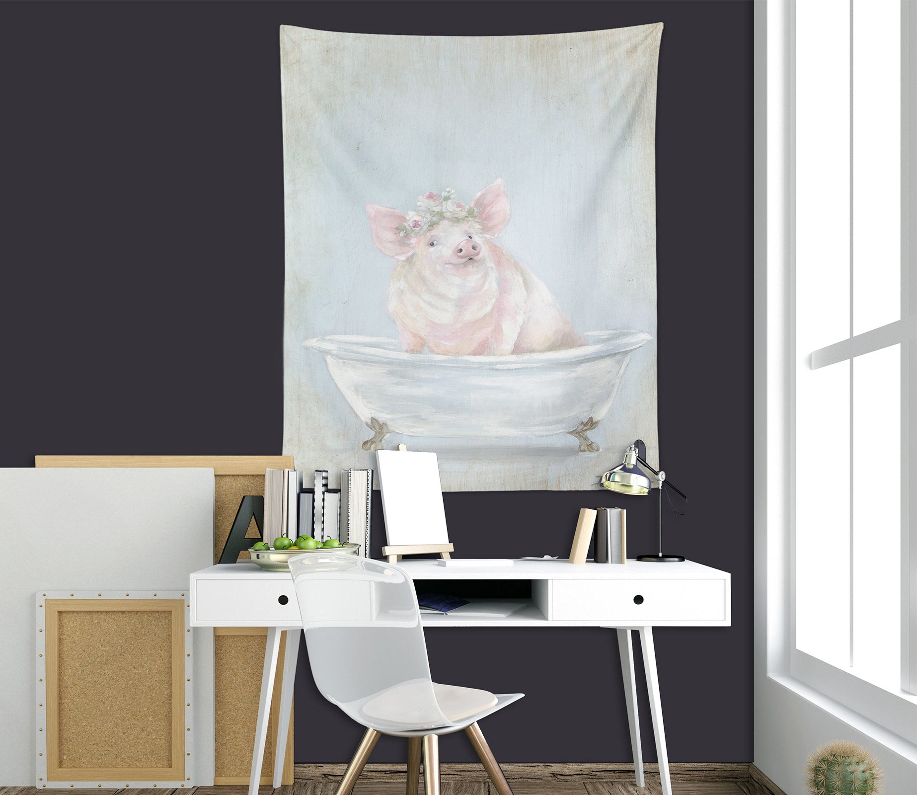 3D Wreath Pig Tub 111230 Debi Coules Tapestry Hanging Cloth Hang