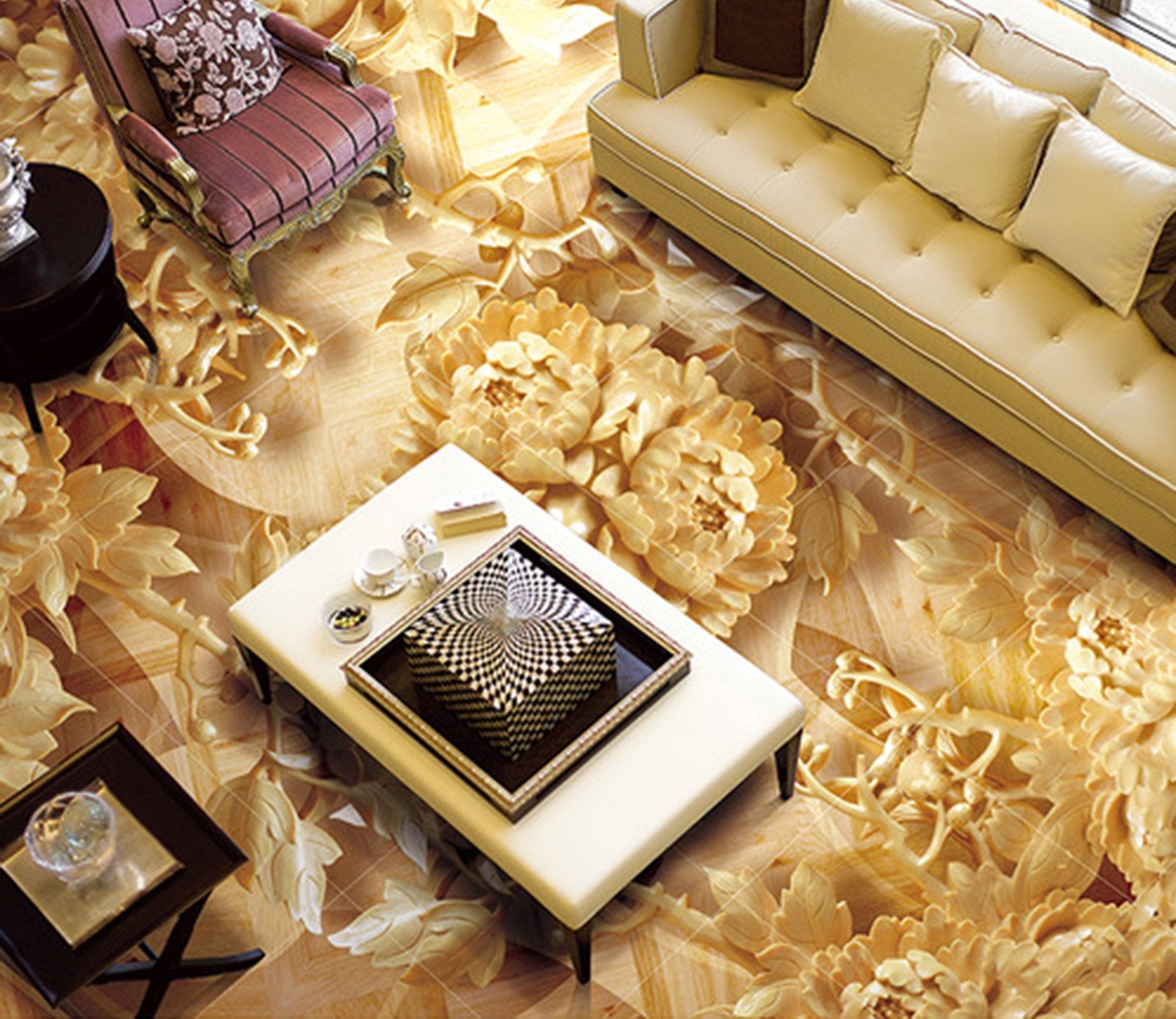 3D Golden Marble Lace WG271 Floor Mural Wallpaper AJ Wallpaper 2 