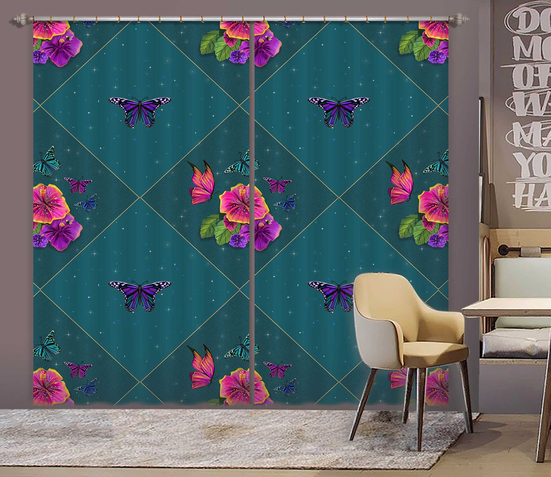 3D Purple Morning Glory 129 Rose Catherine Khan Curtain Curtains Drapes